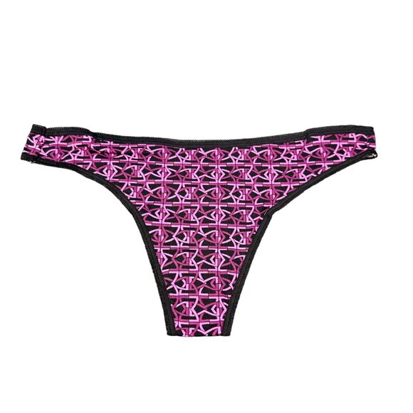 Maidenform Women's Sz Medium 6 Panty Thong Geometric Black Pink New Without Tags - Picture 1 of 6